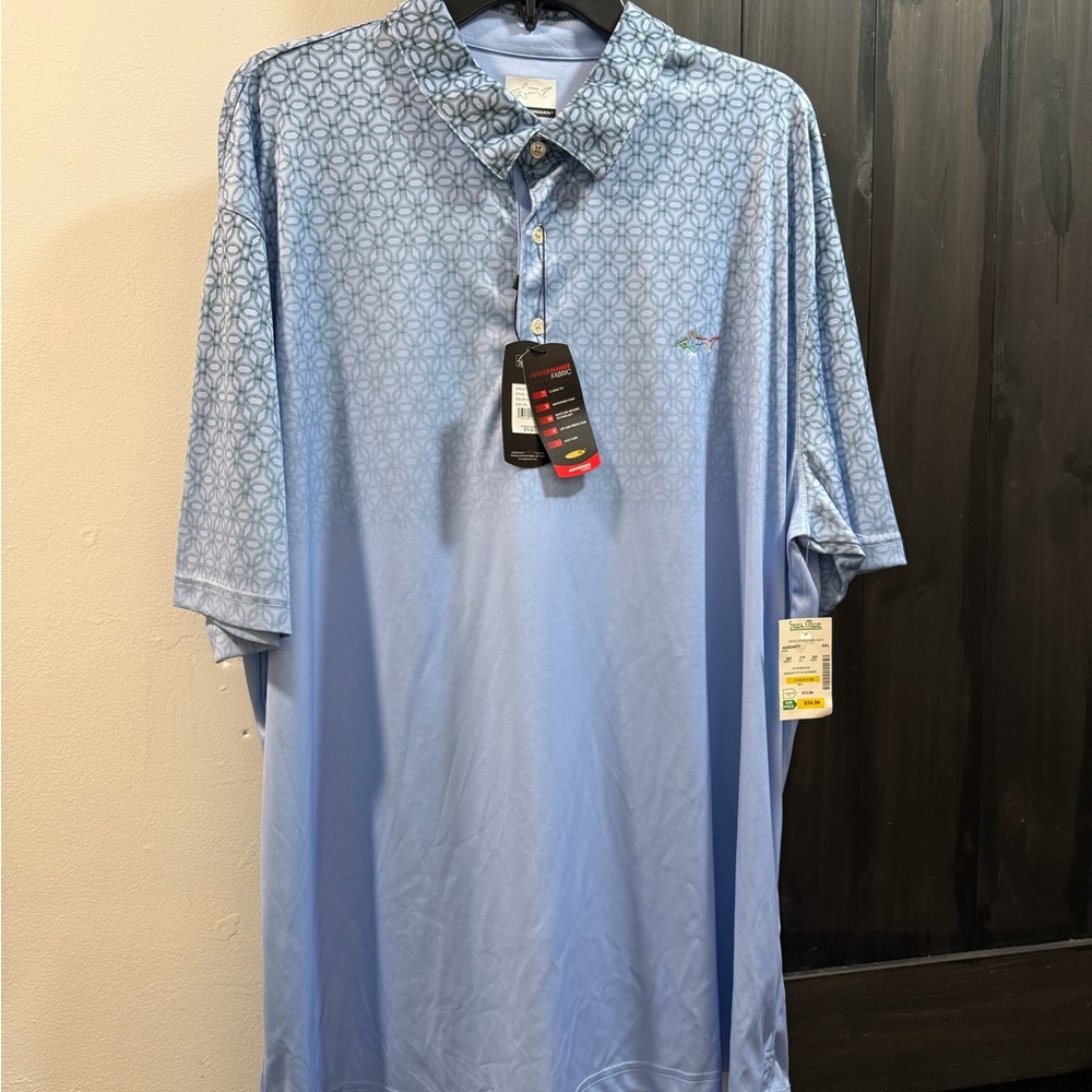 Greg Norman Collection Light Blue Short-Sleeve Polo with Subtle Geo Print